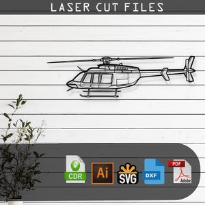 Bell 407GX Helicopter Silhouette Laser Cut Vector Design – SVG, DXF, Ai, Pdf Files Glowforge, Cricut, Metal, Wall Decor, Digital Download