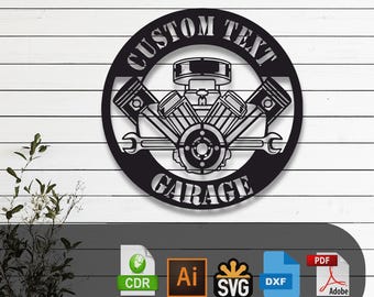 Fichiers vectoriels personnalisables pour panneaux de garage découpés au laser - SVG, DXF, Glowforge, Cricut, CNC, décoration murale en métal, décoration automobile, téléchargement numérique instantané