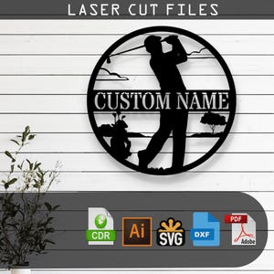 Anpassbare Golf Laser Cut Vektordateien - SVG, DXF, Glowforge, Cricut, CNC, Metallwandkunst, Sportdekor, Golfergeschenk, Sofort Download