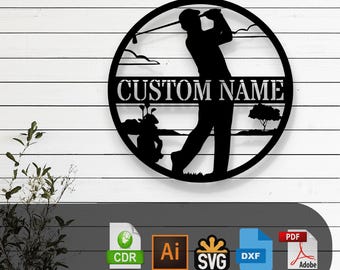 Archivos vectoriales de golf personalizables cortados con láser: SVG, DXF, Glowforge, Cricut, CNC, arte de pared de metal, decoración deportiva, regalo para golfistas, descarga instantánea
