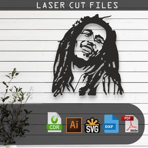 Bob Marley Silhouette Laser Cut Vector Design – SVG, DXF, Ai, Pdf Files Glowforge, Cricut, Metal, Wall Decor, Digital Download
