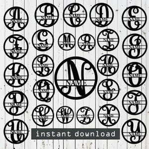 Customizable Split Monogram A-Z Last Name Sign – Laser Cut File for Glowforge, Cricut, CNC, Wall Art, Wedding Decor, Instant Download