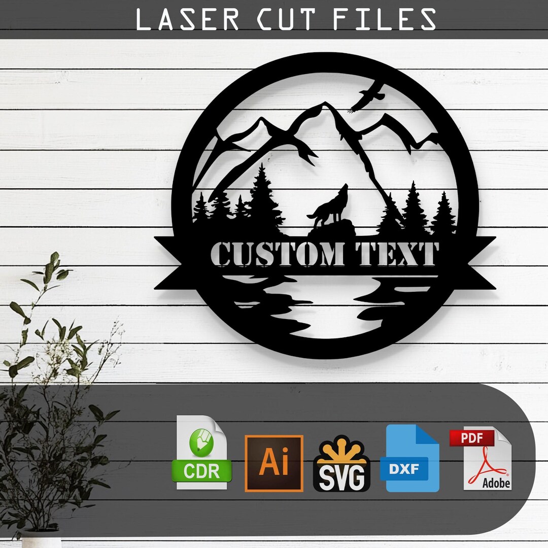Customizable Wolf and Mountain Silhouette Laser Cut Vector – SVG, DXF ...