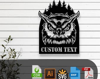 Customizable Owl and Forest Laser Cut Vector Files - SVG, DXF, Glowforge, Cricut, CNC, Metal Wall Art, Nature Bird Decor, Instant Download