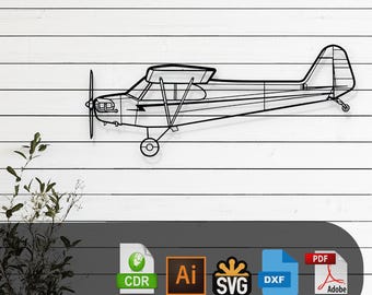J-3 Cub Airplane Silhouette Laser Cut Vector Design SVG, DXF, Pdf Files Glowforge, Cricut, Metal, Wall Decor, Digital Download