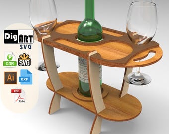 Wine Organizer Laser Cut File - DXF SVG Ai Cdr - Glowforge, Router, CNC Cutting Design Template - Instant Download Wine Rack