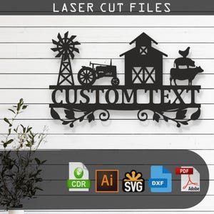 Custom Farm Animals SVG DXF Laser Cut File for Glowforge Cricut CNC Barn Sign Rustic Decor Cow Pig Chicken Vector Instant Download