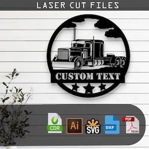 Anpassbare große LKW-Silhouette Laser geschnitten - SVG, DXF, Ai, Pdf, Glowforge, Cricut, Metall, Wandschild-Dekor, digitaler Download