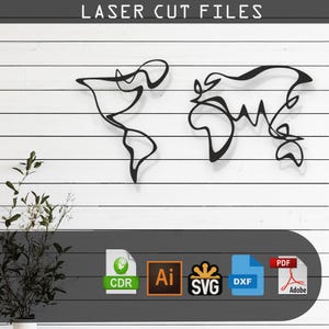 Dekorative Weltkarte Laser geschnitten Vektor-Design - SVG, DXF, Ai, Pdf Dateien Glowforge, Cricut, CNC, Metall, Wand-Dekor, digitaler Sofort-Download