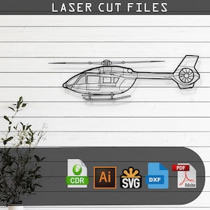 H145 Helicopter Silhouette Laser Cut Vector Design SVG, DXF, Pdf Files Glowforge, Cricut, Metal, Wall Decor, Digital Download
