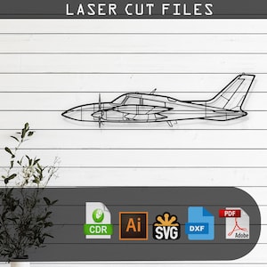 May include: A black and white line drawing of a single-engine airplane, suitable for laser cutting. The image includes file formats for CDR, AI, SVG, DXF, and PDF.