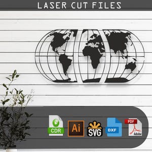 Dekorative Weltkarte Laser geschnitten Vektor-Design - SVG, DXF, Ai, Pdf Dateien Glowforge, Cricut, CNC, Metall, Wand-Dekor, digitaler Sofort-Download