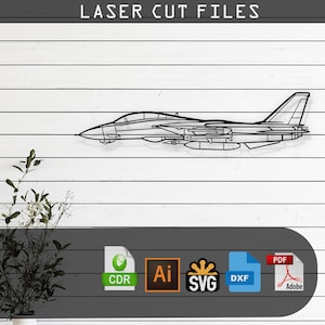 F-14 Tomcat Airplane Silhouette Laser Cut Vector Design – SVG, DXF, Ai, Pdf Files Glowforge, Cricut, Metal, Wall Decor, Digital Download