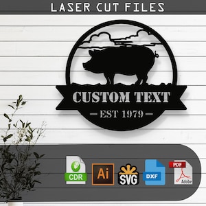 Customizable Pig SVG Laser Cut File – Glowforge, Cricut, Cnc, DIY Farmhouse Wall Decor, Rustic Pig Silhouette Art, Digital Download