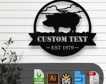 Anpassbare Schwein SVG Laser Cut Datei - Glowforge, Cricut, Cnc, DIY Bauernhaus Wanddekoration, rustikale Schwein Silhouette Kunst, digitaler Download