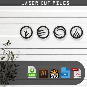 Decorative Four Elements Laser Cut, Vector Files – SVG, DXF, Ai, Pdf Glowforge, Cricut, CNC, Metal Wall Art, Digital Instant Download