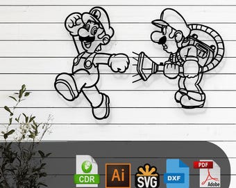 Mario Bros Luigi Laser Cut, Vector Files– SVG, DXF, Ai, Pdf Glowforge, Cricut, CNC, Metal Wall Art, Digital Instant Download