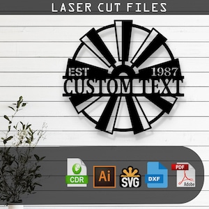 Aanpasbare windmolen lasergesneden vectorbestanden - SVG, DXF, Glowforge, Cricut, CNC, Metal Wall Art, rustiek boerderijdecor, Instant Download