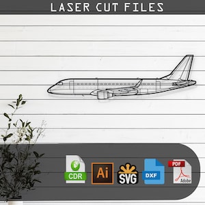 EMJ-175 Airplane Silhouette Laser Cut Vector Design – SVG, DXF, Ai, Pdf Files Glowforge, Cricut, Metal, Wall Decor, Digital Download