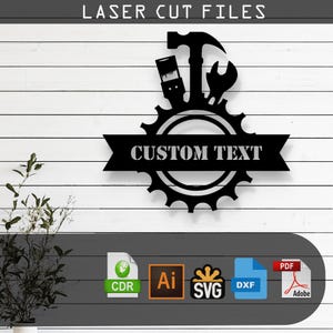 Customizable Workshop Sign Laser Cut Vector Files - SVG, DXF, Glowforge, Cricut, CNC, Metal Wall Art, Garage Shop Decor, Instant Download