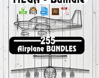 Mega Bundle 255 Airplane Bundles – SVG, DXF, Ai, Pdf Files for Glowforge, Cricut, CNC, Metal, Wall Decor, Digital Instant Download