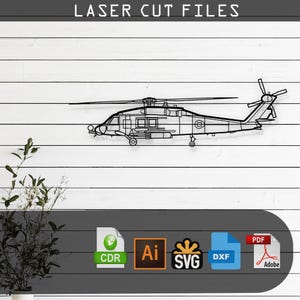 HH-60H Sea Hawk Helicopter Silhouette Laser Cut Vector Design – SVG, DXF, Pdf Files Glowforge, Cricut, Metal, Wall Decor, Digital Download