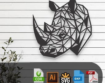 Geometric Rhino Laser Cut Vector Design – SVG, DXF, Ai, Pdf Files Glowforge, Cricut, CNC, Metal, Wall Decor, Digital Instant Download