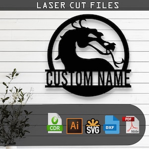 Custom Dragon SVG DXF Laser Cut File for Glowforge Cricut CNC Fantasy Wall Art Mythical Sign Decor Vector Instant Download