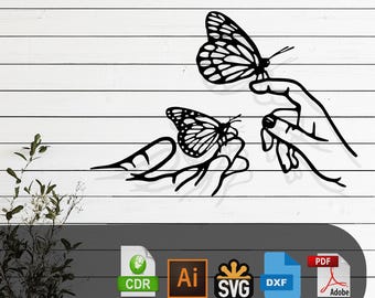 Elegant Hand Butterfly Laser Cut Vector Design – SVG, DXF, Ai, Pdf Files Glowforge, Cricut, CNC, Metal, Wall Decor, Digital Instant Download