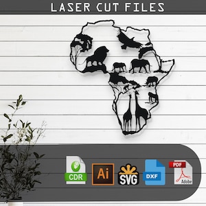 Africa Map Silhouette Laser Cut Vector Design – SVG, DXF, Ai, Pdf Files Glowforge, Cricut, CNC, Metal, Wall Decor, Digital Instant Download