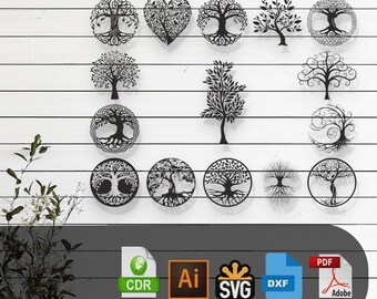 15 Tree of life Design laser cut svg dxf file Wall Art engraving decal silhouette template cnc cutting laser digital vector instant download