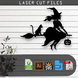 Halloween Witch Laser Cut Vector Design – SVG, DXF, Ai, Pdf Files for Glowforge, Cricut, CNC, Metal, Wall Decor, Digital Instant Download