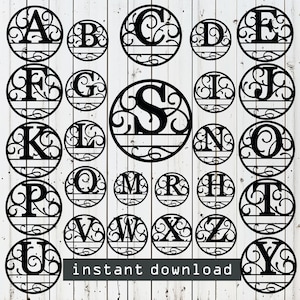 Customizable Split Monogram A-Z Last Name Sign – Laser Cut File for Glowforge, Cricut, CNC, Wall Art, Wedding Decor, Instant Download