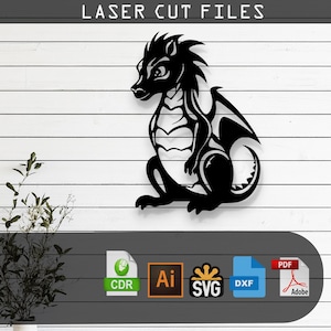Decorative Dragon Laser Cut Vector Design – SVG, DXF, Ai, Pdf Files Glowforge, Cricut, CNC, Metal, Wall Decor, Digital Instant Download