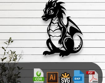 Decoratief draak lasergesneden vectorontwerp – SVG, DXF, Ai, Pdf-bestanden Glowforge, Cricut, CNC, metaal, wanddecoratie, digitale Instant Download