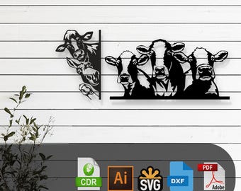 Farm Animals Cows, Donkey, Duck  Vector Design – Digital Instant Download - Laser Cut and Cricut - Metal-Wall Decor - SVG, DXF, Cdr, Ai, Pdf