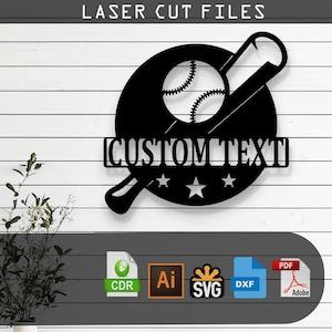 Customizable Baseball Laser Cut Vector Files - SVG, DXF, Glowforge, Cricut, CNC, Metal Wall Art, Sports Decor, Team Gift, Instant Download