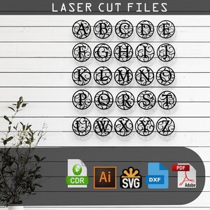 Customizable Split Monogram A-Z Last Name Sign – Laser Cut File for Glowforge, Cricut, CNC, Wall Art, Wedding Decor, Instant Download