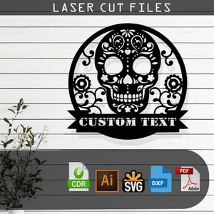 Customizable Sugar Skull Silhouette Laser Cut Vector Design – SVG, DXF, Ai, Pdf Files Glowforge, Cricut, Metal, Wall Decor, Digital Download