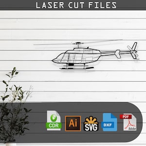 Bell 407 Helicopter Silhouette Laser Cut Vector Design – SVG, DXF, Ai, Pdf Files Glowforge, Cricut, Metal, Wall Decor, Digital Download