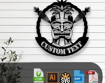 Arquivos vetoriais de máscara Tiki personalizáveis cortados a laser - SVG, DXF, Glowforge, Cricut, CNC, arte de parede em metal, decoração de luau tropical, download instantâneo