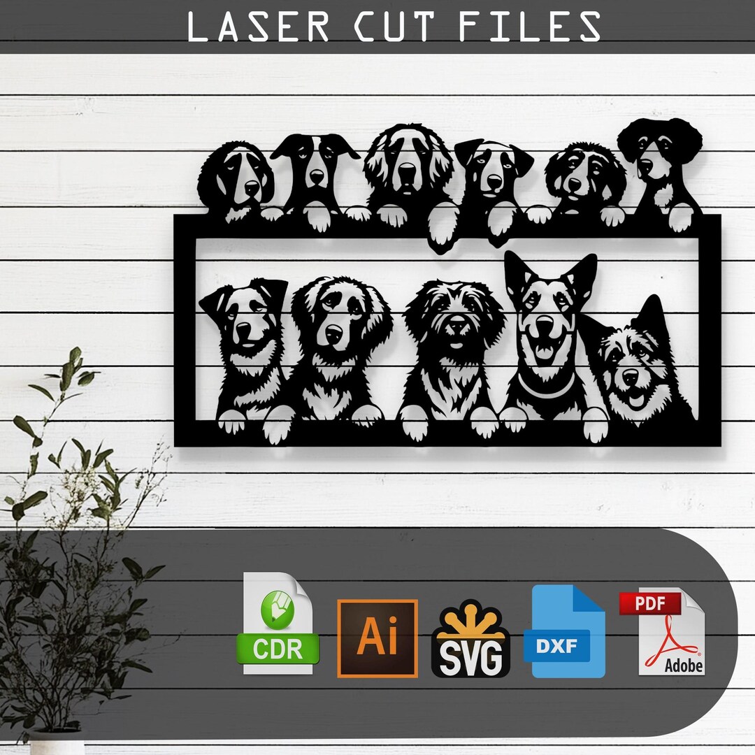 Peeking Dogs Laser Cut Vector Design – SVG, DXF, Ai, Pdf Files for ...