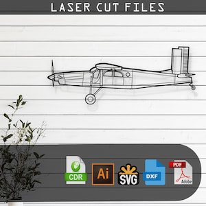 May include: Black and white line art digital download of a small airplane. The file is available in CDR, AI, SVG, DXF, and PDF formats.  Laser Cut Files.