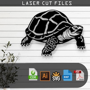 Decorative Turtle Silhouette Laser Cut, Vector Files – SVG, DXF, Ai, Pdf Glowforge, Cricut, CNC, Metal Wall Art, Digital Instant Download
