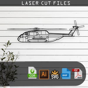 Ch-53GS Helicopter Silhouette - Svg Dxf AI Pdf CDR EPS - Laser Cut Aviation Decor