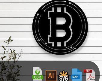 Customizable Bitcoin Sign Laser Cut Vector Files - SVG, DXF, Glowforge, Cricut, CNC, Metal Wall Art, Crypto Decor, Instant Download
