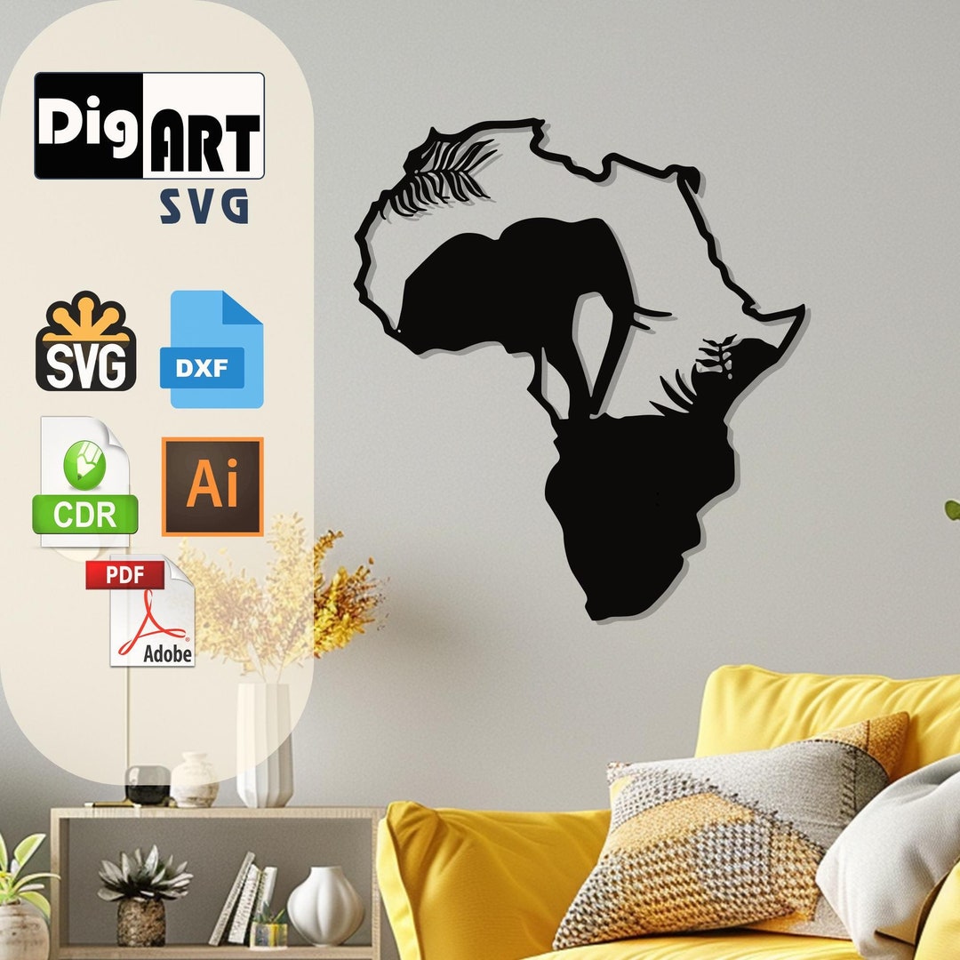 Africa Map Silhouette Laser Cut Vector Design SVG, DXF, Ai, Pdf Files ...