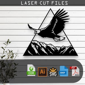 Eagle and Mountain Laser Cut Vector Design – SVG, DXF, Ai, Pdf Files Glowforge, Cricut, CNC, Metal, Wall Decor, Digital Instant Download