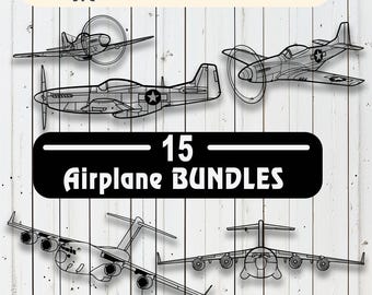 15 Airplane Bundles – SVG, DXF, Ai, Pdf Files for Glowforge, Cricut, CNC, Metal, Wall Decor, Digital Instant Download