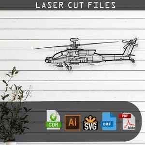 AH-64D Apache Helicopter Silhouette Laser Cut Vector Design SVG, DXF, Pdf Files Glowforge, Cricut, Metal, Wall Decor, Digital Download